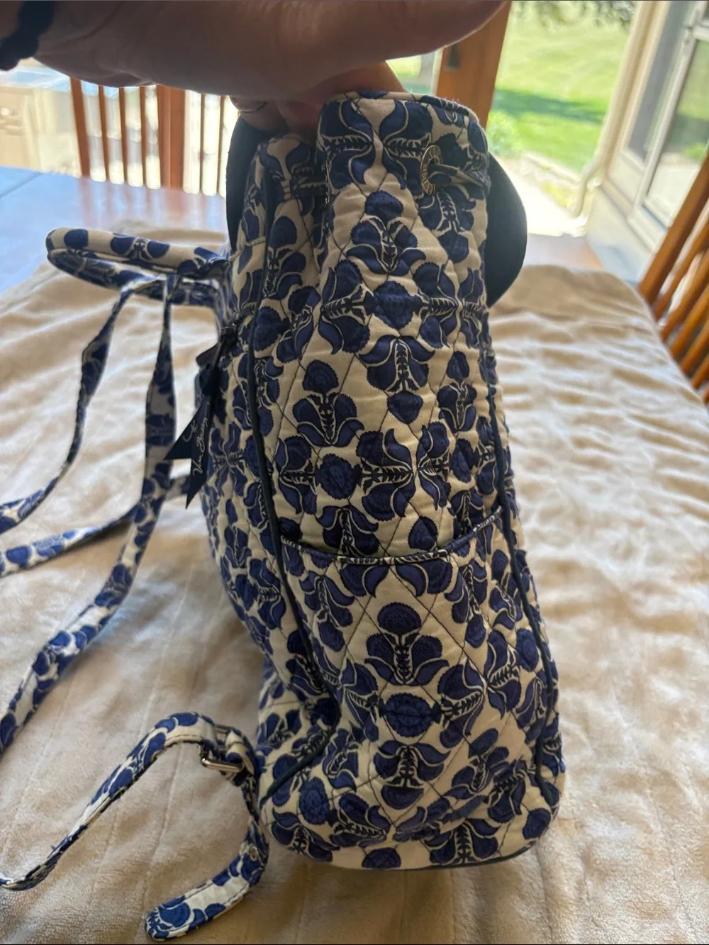Vera Bradley Quilted Blue & White Patterned Backpack Tote - Women's Bag